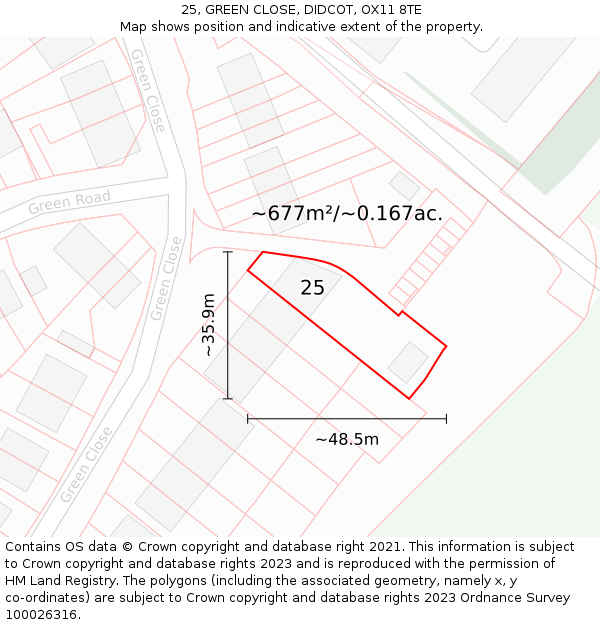 25, GREEN CLOSE, DIDCOT, OX11 8TE: Plot and title map