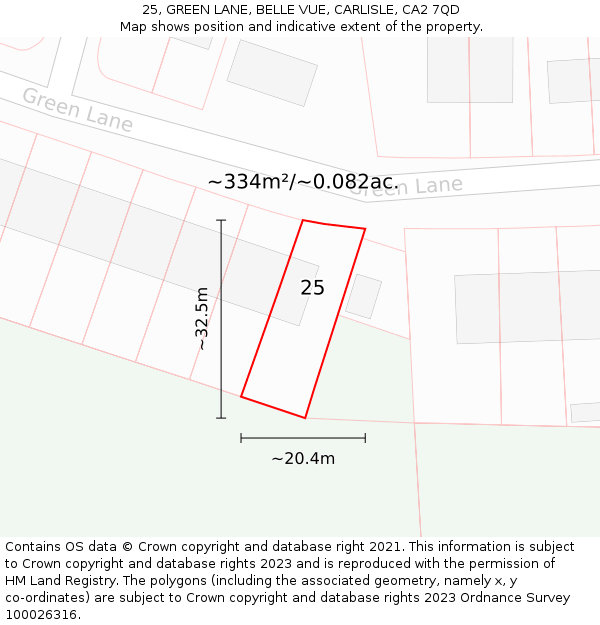 25, GREEN LANE, BELLE VUE, CARLISLE, CA2 7QD: Plot and title map