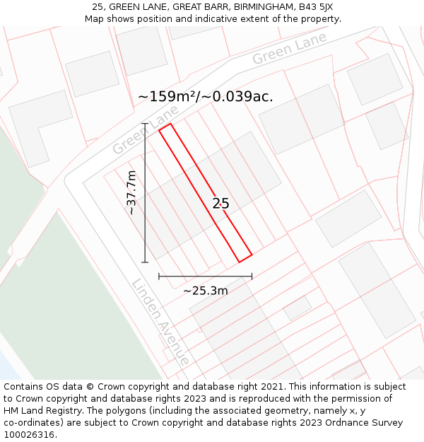 25, GREEN LANE, GREAT BARR, BIRMINGHAM, B43 5JX: Plot and title map