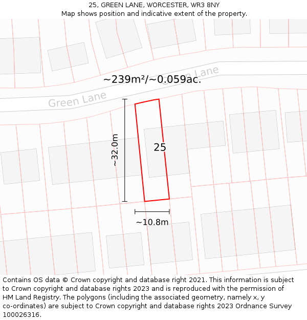 25, GREEN LANE, WORCESTER, WR3 8NY: Plot and title map