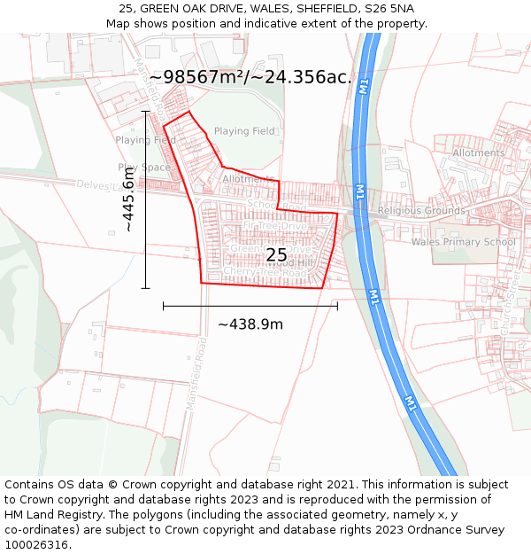 25, GREEN OAK DRIVE, WALES, SHEFFIELD, S26 5NA: Plot and title map
