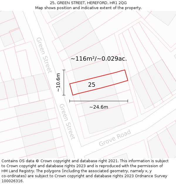 25, GREEN STREET, HEREFORD, HR1 2QG: Plot and title map