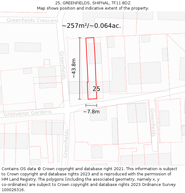 25, GREENFIELDS, SHIFNAL, TF11 8DZ: Plot and title map