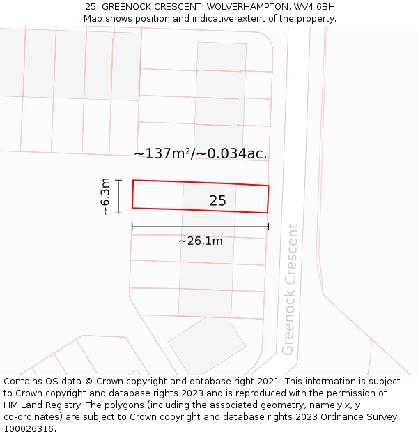 25, GREENOCK CRESCENT, WOLVERHAMPTON, WV4 6BH: Plot and title map