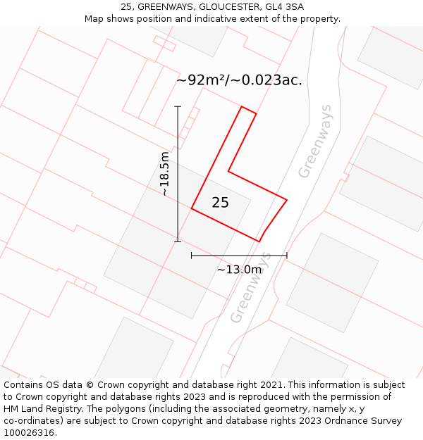 25, GREENWAYS, GLOUCESTER, GL4 3SA: Plot and title map