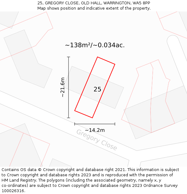 25, GREGORY CLOSE, OLD HALL, WARRINGTON, WA5 8PP: Plot and title map