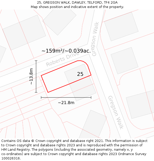 25, GREGSON WALK, DAWLEY, TELFORD, TF4 2GA: Plot and title map