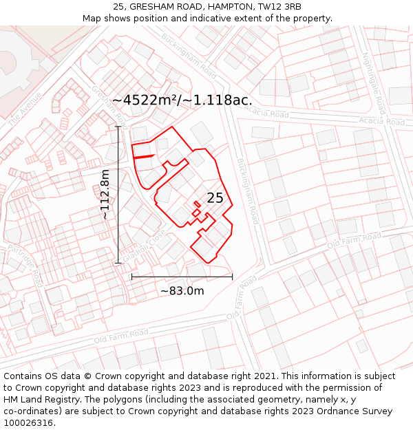 25, GRESHAM ROAD, HAMPTON, TW12 3RB: Plot and title map