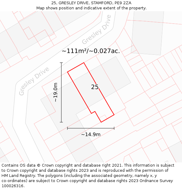 25, GRESLEY DRIVE, STAMFORD, PE9 2ZA: Plot and title map