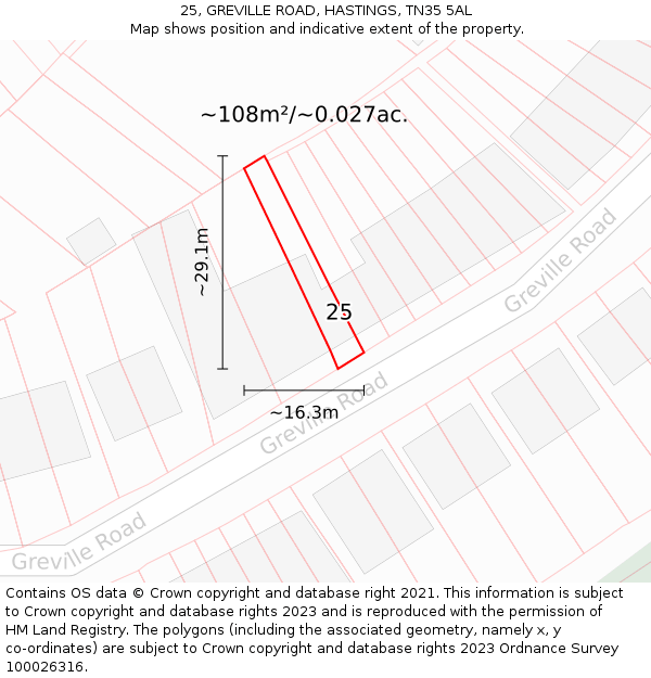25, GREVILLE ROAD, HASTINGS, TN35 5AL: Plot and title map