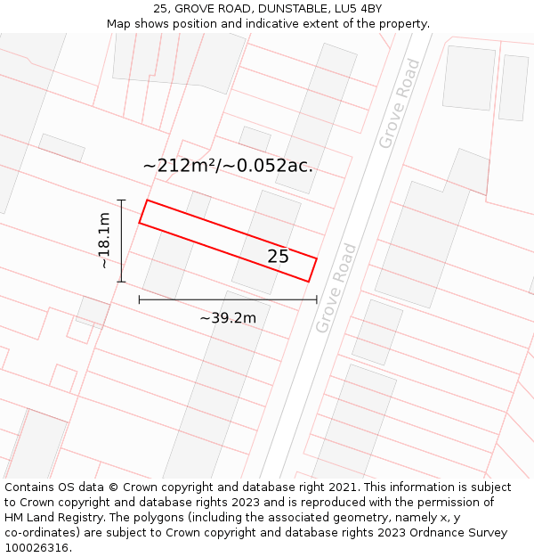 25, GROVE ROAD, DUNSTABLE, LU5 4BY: Plot and title map