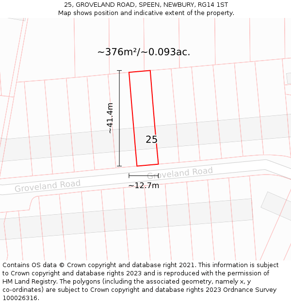 25, GROVELAND ROAD, SPEEN, NEWBURY, RG14 1ST: Plot and title map