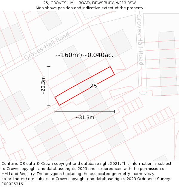 25, GROVES HALL ROAD, DEWSBURY, WF13 3SW: Plot and title map