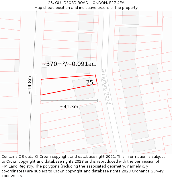 25, GUILDFORD ROAD, LONDON, E17 4EA: Plot and title map