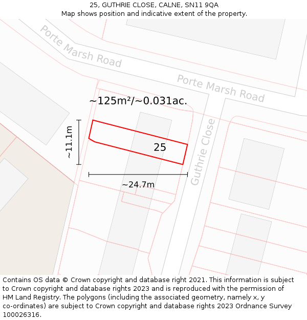 25, GUTHRIE CLOSE, CALNE, SN11 9QA: Plot and title map
