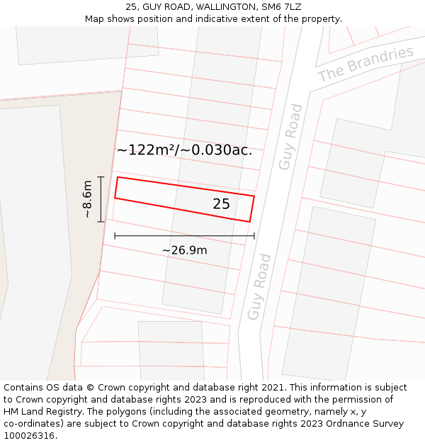 25, GUY ROAD, WALLINGTON, SM6 7LZ: Plot and title map