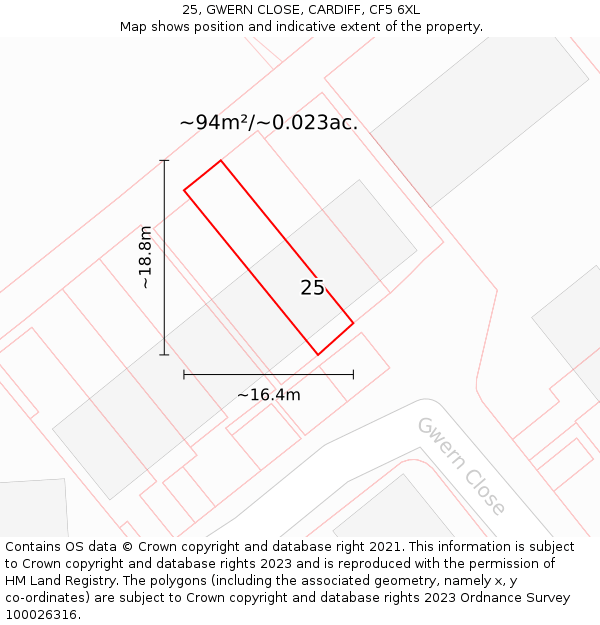 25, GWERN CLOSE, CARDIFF, CF5 6XL: Plot and title map