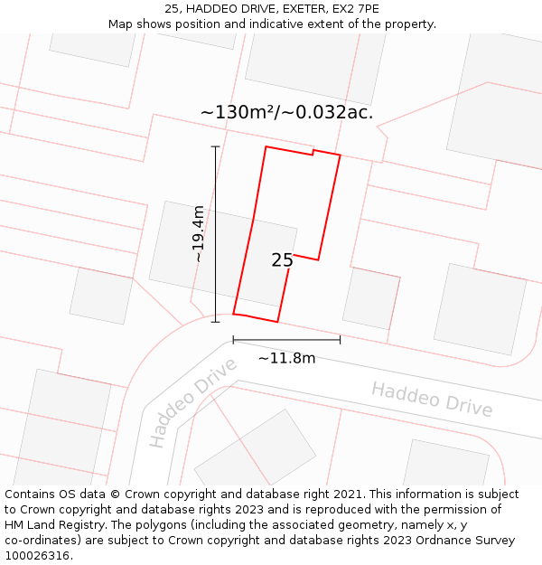25, HADDEO DRIVE, EXETER, EX2 7PE: Plot and title map