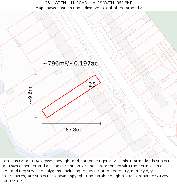 25, HADEN HILL ROAD, HALESOWEN, B63 3NE: Plot and title map