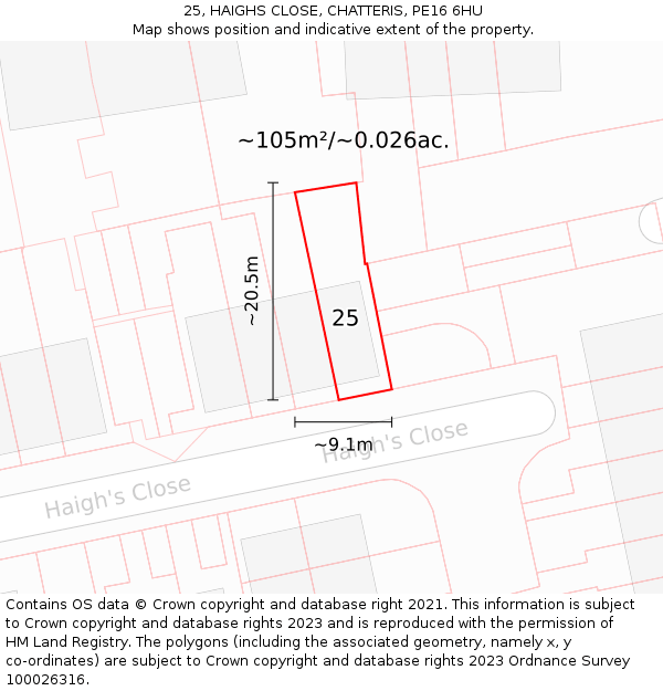 25, HAIGHS CLOSE, CHATTERIS, PE16 6HU: Plot and title map