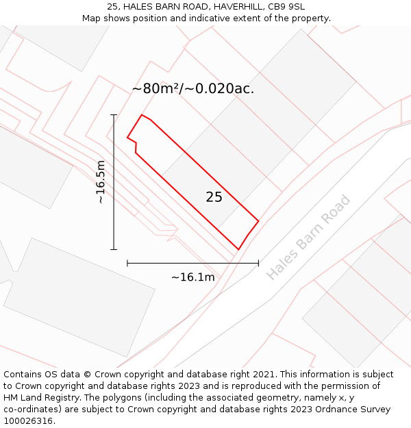 25, HALES BARN ROAD, HAVERHILL, CB9 9SL: Plot and title map