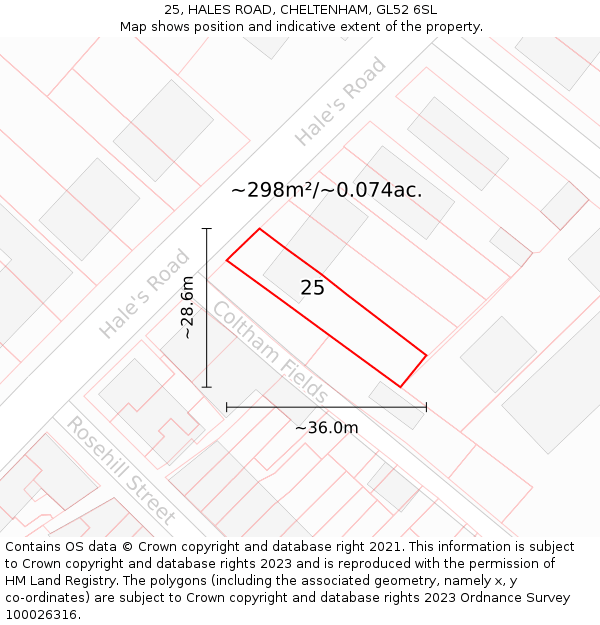 25, HALES ROAD, CHELTENHAM, GL52 6SL: Plot and title map