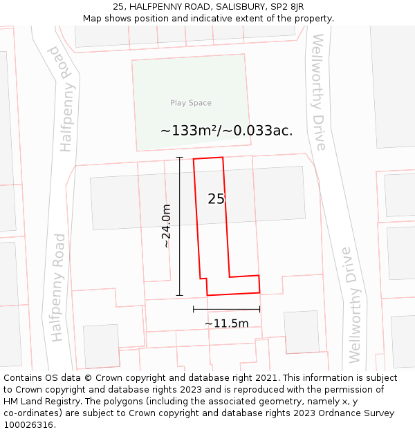25, HALFPENNY ROAD, SALISBURY, SP2 8JR: Plot and title map