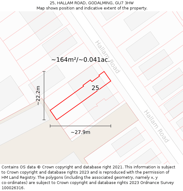 25, HALLAM ROAD, GODALMING, GU7 3HW: Plot and title map