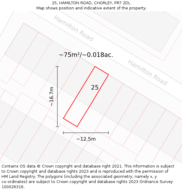 25, HAMILTON ROAD, CHORLEY, PR7 2DL: Plot and title map