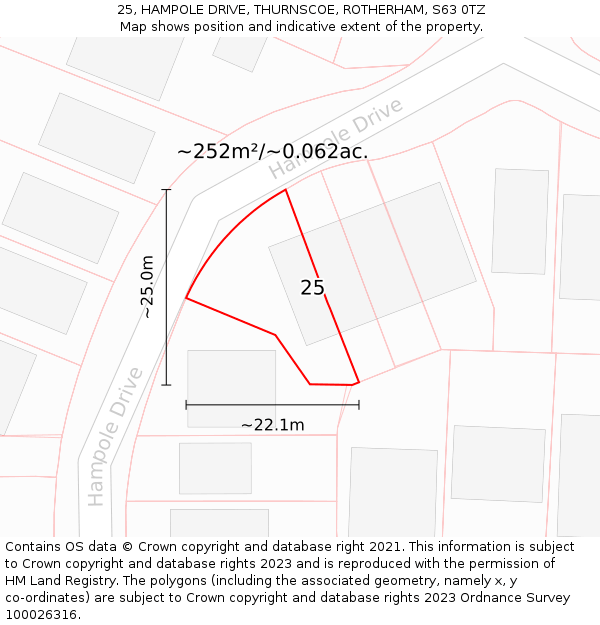 25, HAMPOLE DRIVE, THURNSCOE, ROTHERHAM, S63 0TZ: Plot and title map