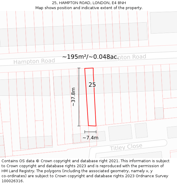 25, HAMPTON ROAD, LONDON, E4 8NH: Plot and title map