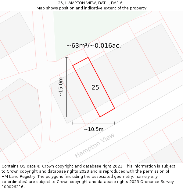 25, HAMPTON VIEW, BATH, BA1 6JL: Plot and title map