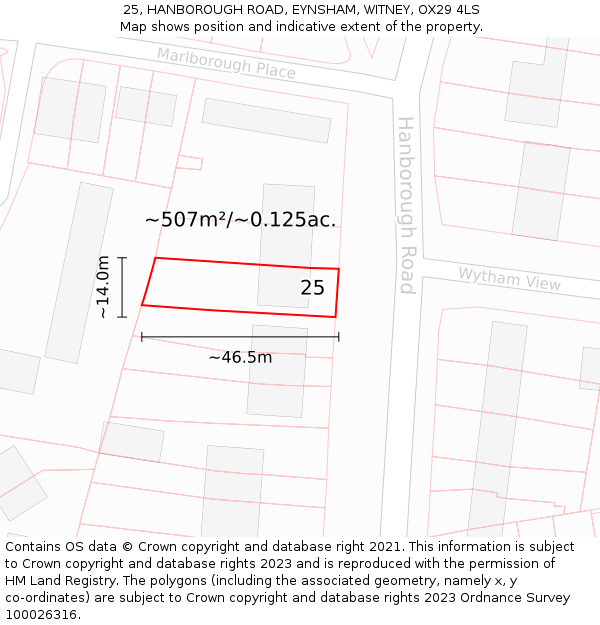 25, HANBOROUGH ROAD, EYNSHAM, WITNEY, OX29 4LS: Plot and title map