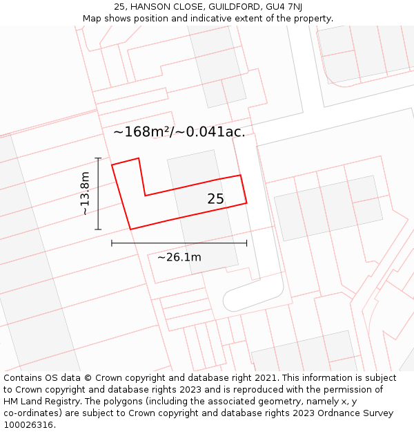 25, HANSON CLOSE, GUILDFORD, GU4 7NJ: Plot and title map