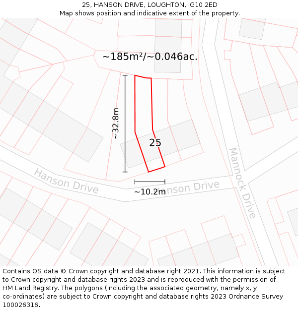 25, HANSON DRIVE, LOUGHTON, IG10 2ED: Plot and title map