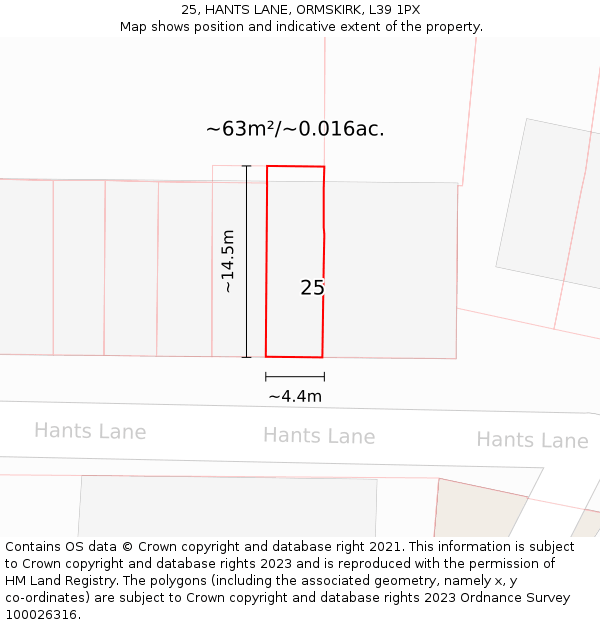 25, HANTS LANE, ORMSKIRK, L39 1PX: Plot and title map