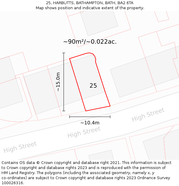 25, HARBUTTS, BATHAMPTON, BATH, BA2 6TA: Plot and title map