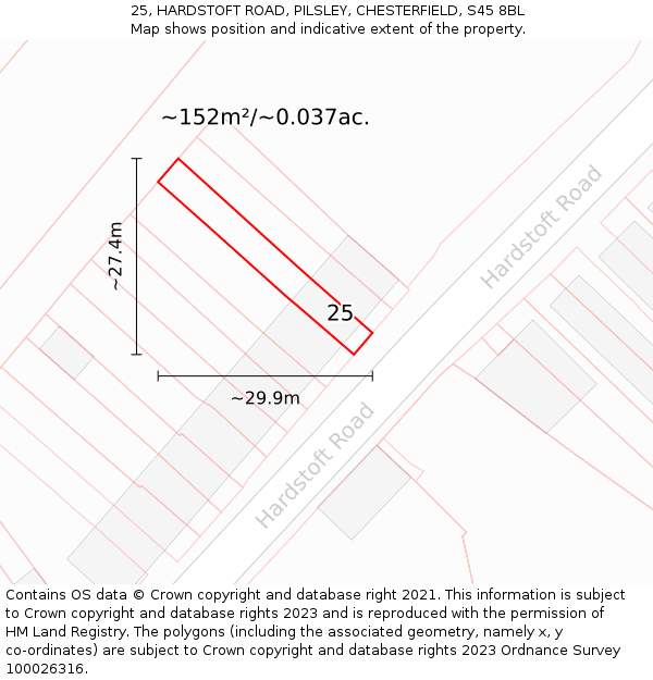 25, HARDSTOFT ROAD, PILSLEY, CHESTERFIELD, S45 8BL: Plot and title map