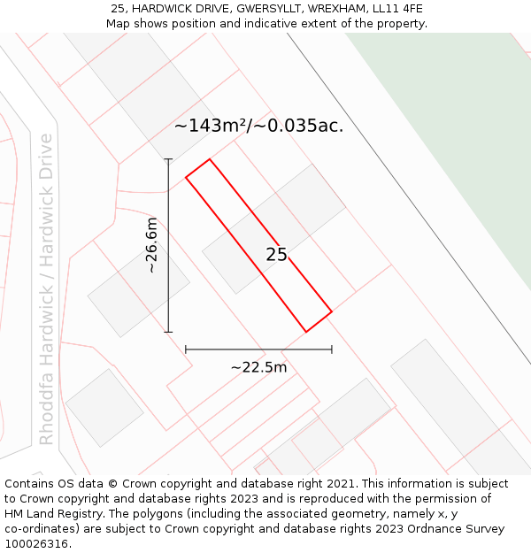 25, HARDWICK DRIVE, GWERSYLLT, WREXHAM, LL11 4FE: Plot and title map