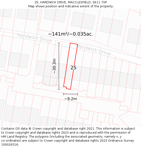 25, HARDWICK DRIVE, MACCLESFIELD, SK11 7XP: Plot and title map