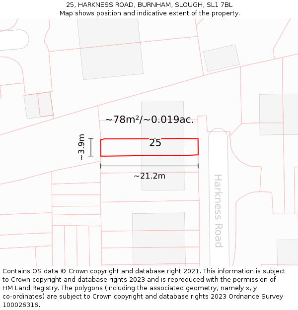 25, HARKNESS ROAD, BURNHAM, SLOUGH, SL1 7BL: Plot and title map