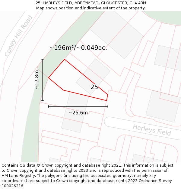 25, HARLEYS FIELD, ABBEYMEAD, GLOUCESTER, GL4 4RN: Plot and title map
