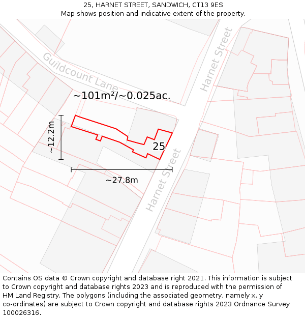 25, HARNET STREET, SANDWICH, CT13 9ES: Plot and title map