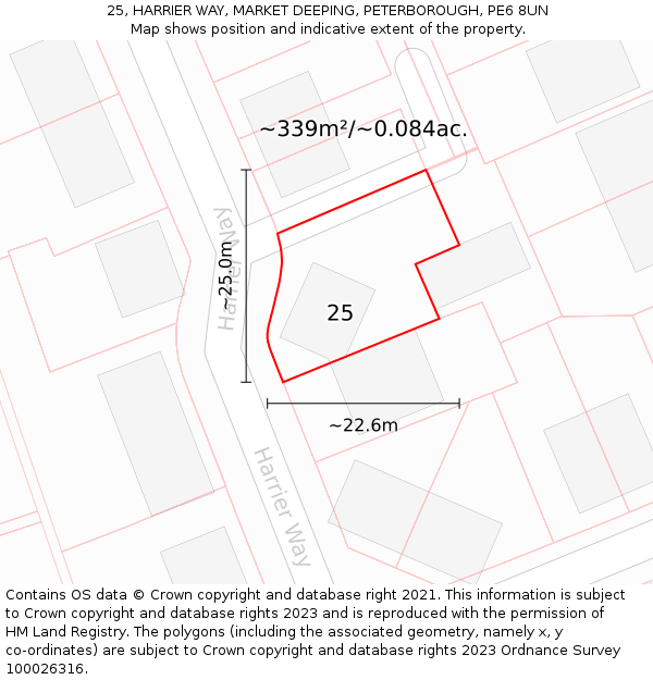 25, HARRIER WAY, MARKET DEEPING, PETERBOROUGH, PE6 8UN: Plot and title map