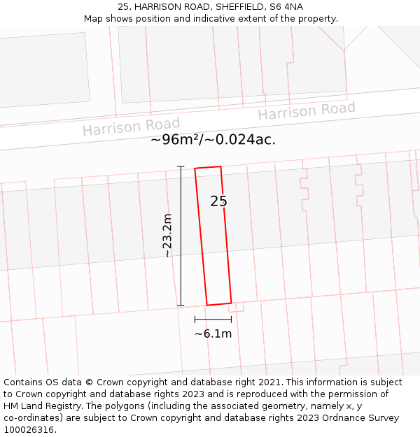 25, HARRISON ROAD, SHEFFIELD, S6 4NA: Plot and title map