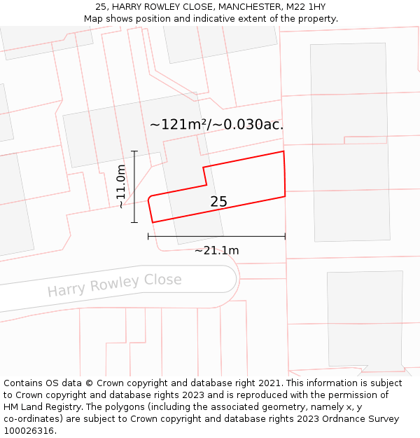 25, HARRY ROWLEY CLOSE, MANCHESTER, M22 1HY: Plot and title map