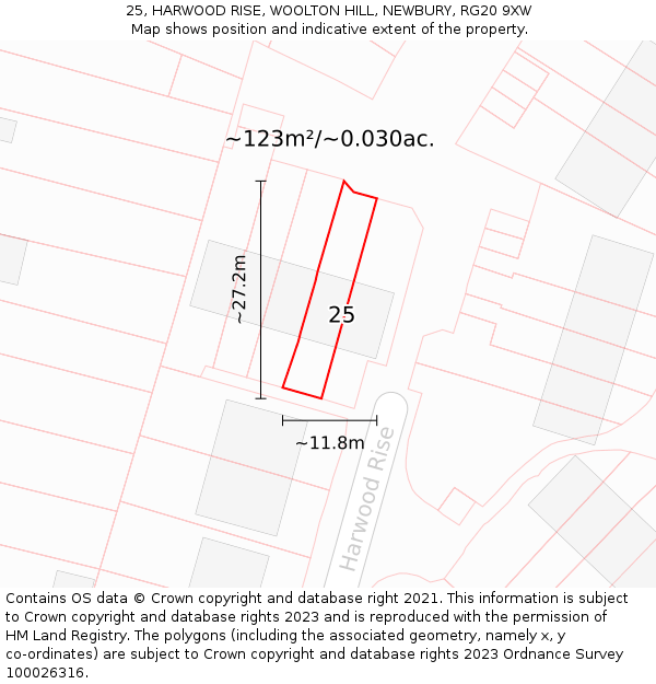 25, HARWOOD RISE, WOOLTON HILL, NEWBURY, RG20 9XW: Plot and title map