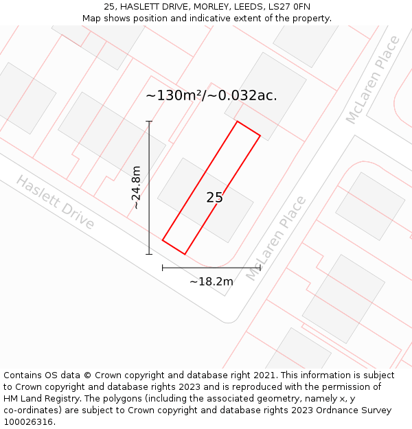 25, HASLETT DRIVE, MORLEY, LEEDS, LS27 0FN: Plot and title map