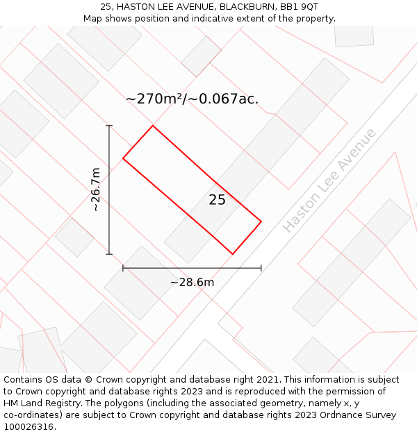25, HASTON LEE AVENUE, BLACKBURN, BB1 9QT: Plot and title map