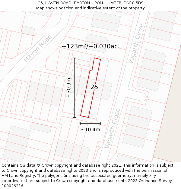 25, HAVEN ROAD, BARTON-UPON-HUMBER, DN18 5BS: Plot and title map